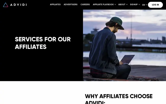 Page des services aux affiliés d’Advidi, avec les outils de rotation et le cycle de paiement