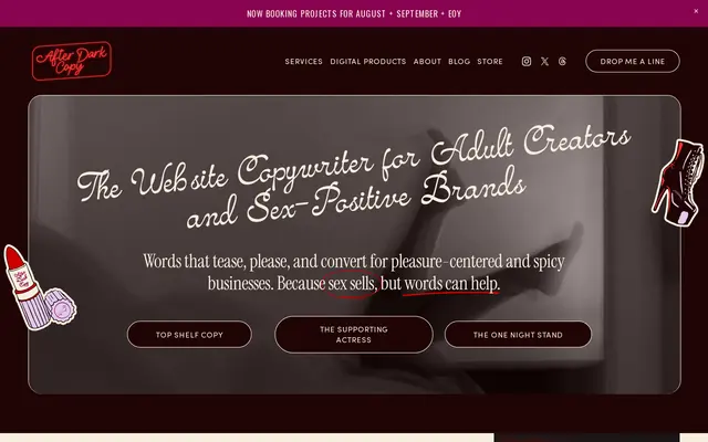 After Dark Copy home page, website copywriter for adult brands