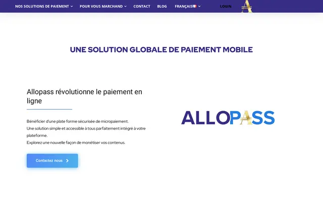 Accueil d’allopass, présenté comme une solution globale de paiement mobile