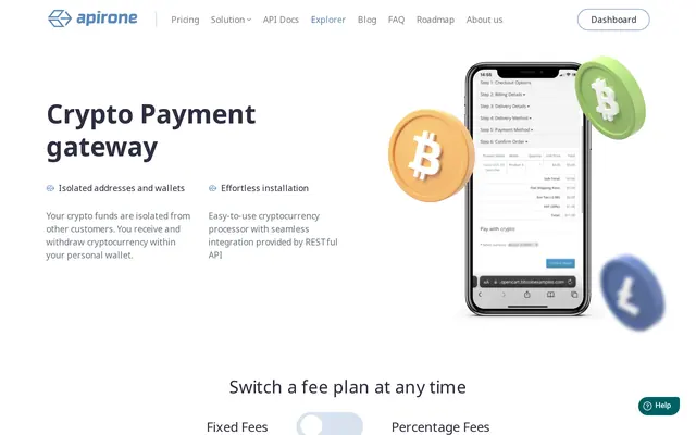 Apirone home page, an on-chain crypto payment gateway