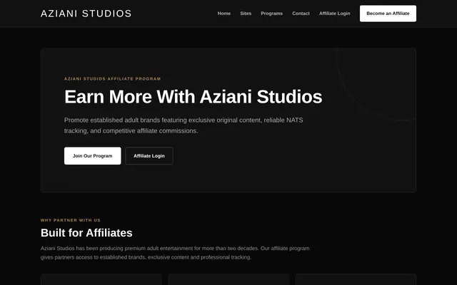 Aziani Studios affiliate program home page