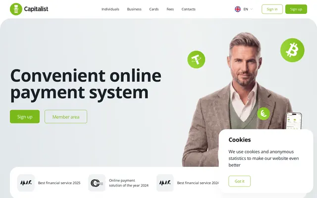 Capitalist home page, a wallet and payout system for affiliates
