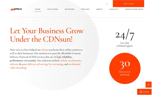 CDNsun homepage claiming thirty data centers worldwide