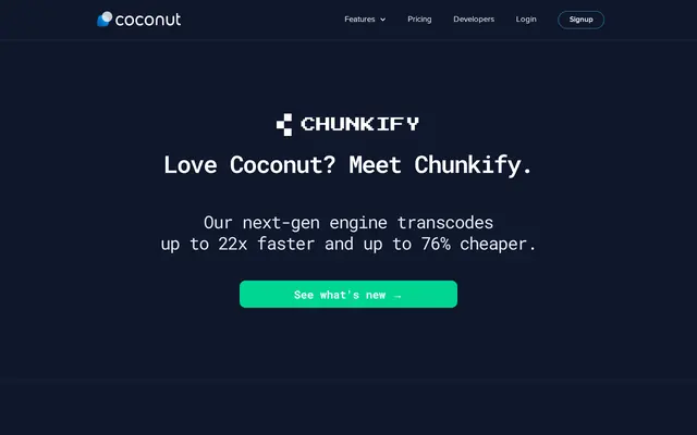 Coconut homepage carrying its banner for Chunkify