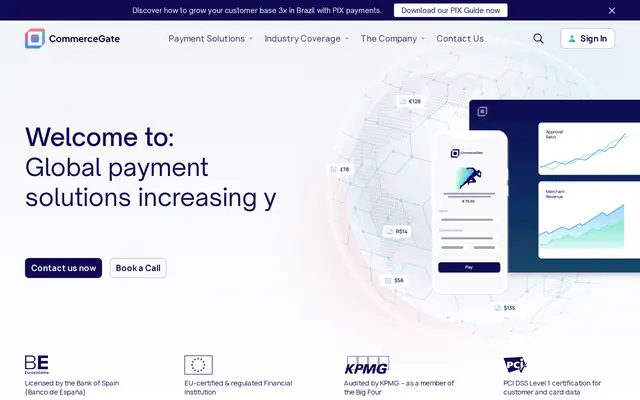 Portada de CommerceGate con sus soluciones de pago para Brasil