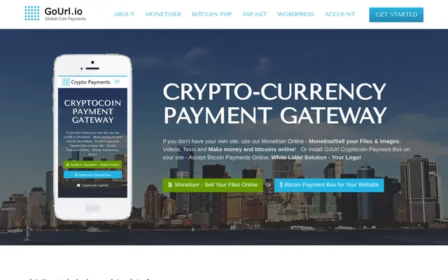 Page d’accueil de GoUrl, passerelle de paiement bitcoin