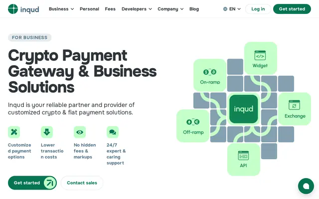 Page d’accueil d’Inqud, passerelle de paiement crypto