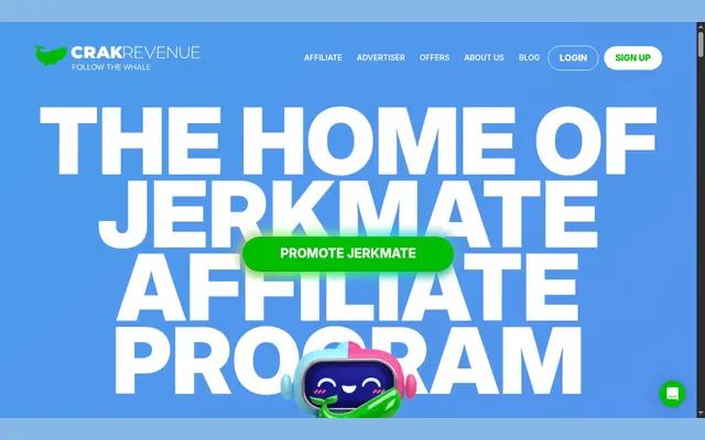 CrakRevenue landing page for the Jerkmate affiliate program with a Promote Jerkmate button