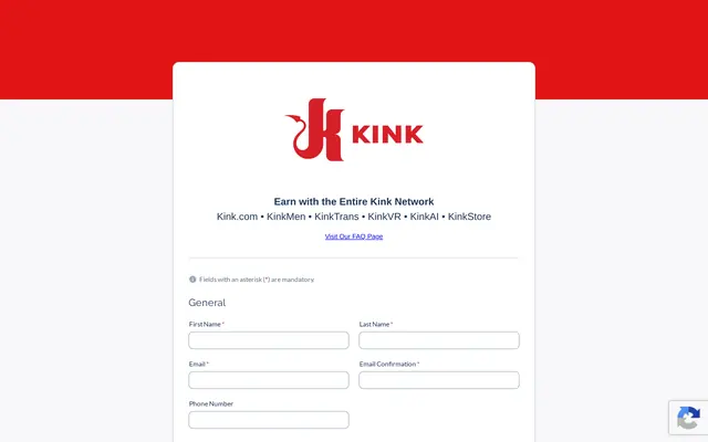Formulario de alta del programa de afiliados, que anuncia toda la red Kink