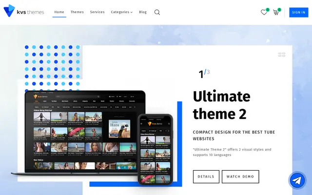 KVS Themes home page showing its Ultimate theme 2 template on desktop and mobile