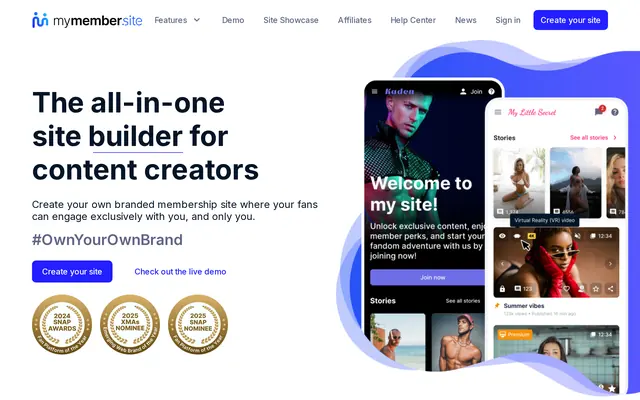 Portada de My Member Site con su constructor de webs de suscripción para creadores