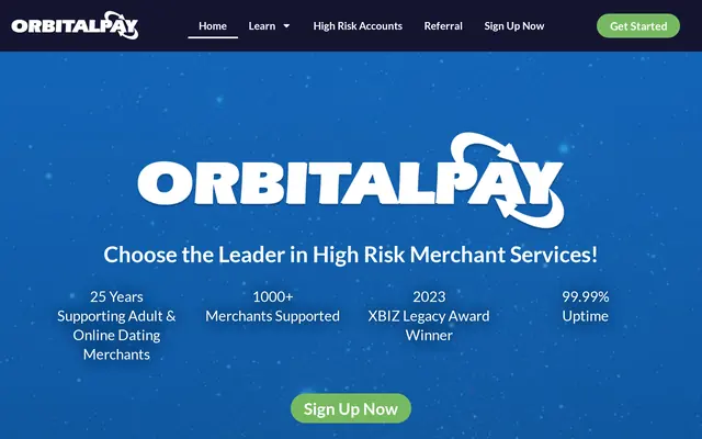 Accueil d’OrbitalPay affichant vingt-cinq ans au service de l’adulte et des rencontres