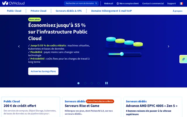 OVHcloud home page showing its hosting and cloud ranges