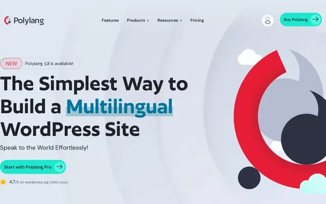 Web de Polylang presentando su plugin multilingüe para WordPress