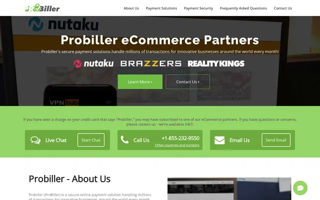 Probiller home page, built for cardholders who spotted a charge on their statement