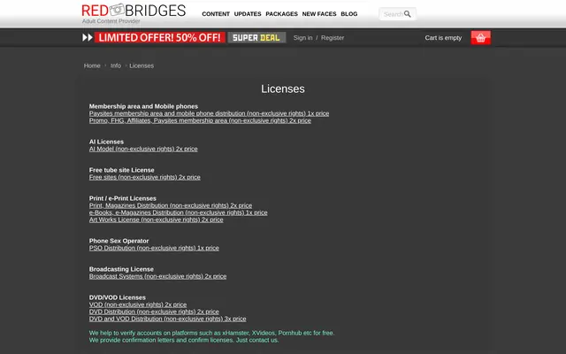 Catalogue de RedBridges avec ses compteurs de séries photo et de vidéos