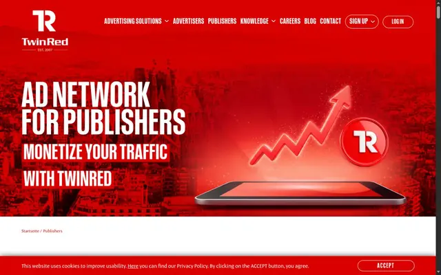 TwinRed publishers page promoting its adult ad network