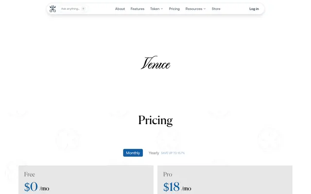 Venice AI pricing page and its feature comparison table
