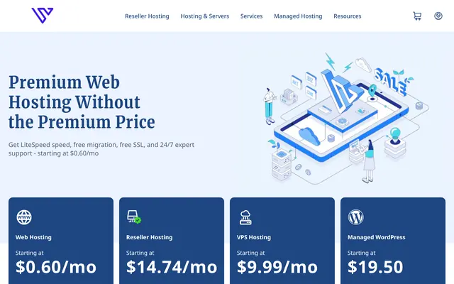 Verpex homepage presenting its web hosting plans