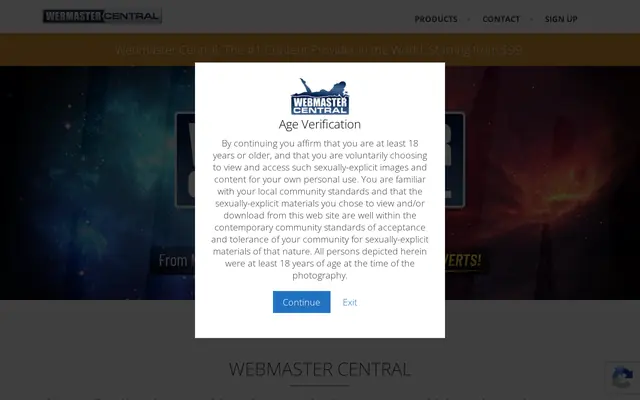 Portada de Webmaster Central con su oferta de alquiler de vídeo adulto