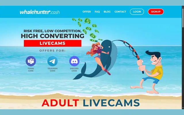 Accueil de WhaleHunter, programme d’affiliation de SkyPrivate, avec les offres de shows sur Teams, Telegram et Discord