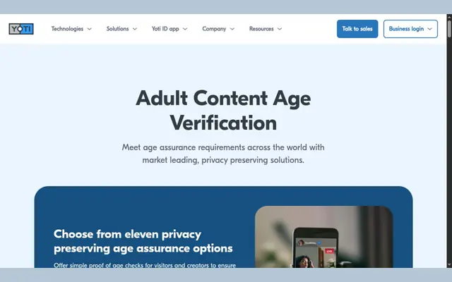 Yoti’s page about age verification for adult websites.